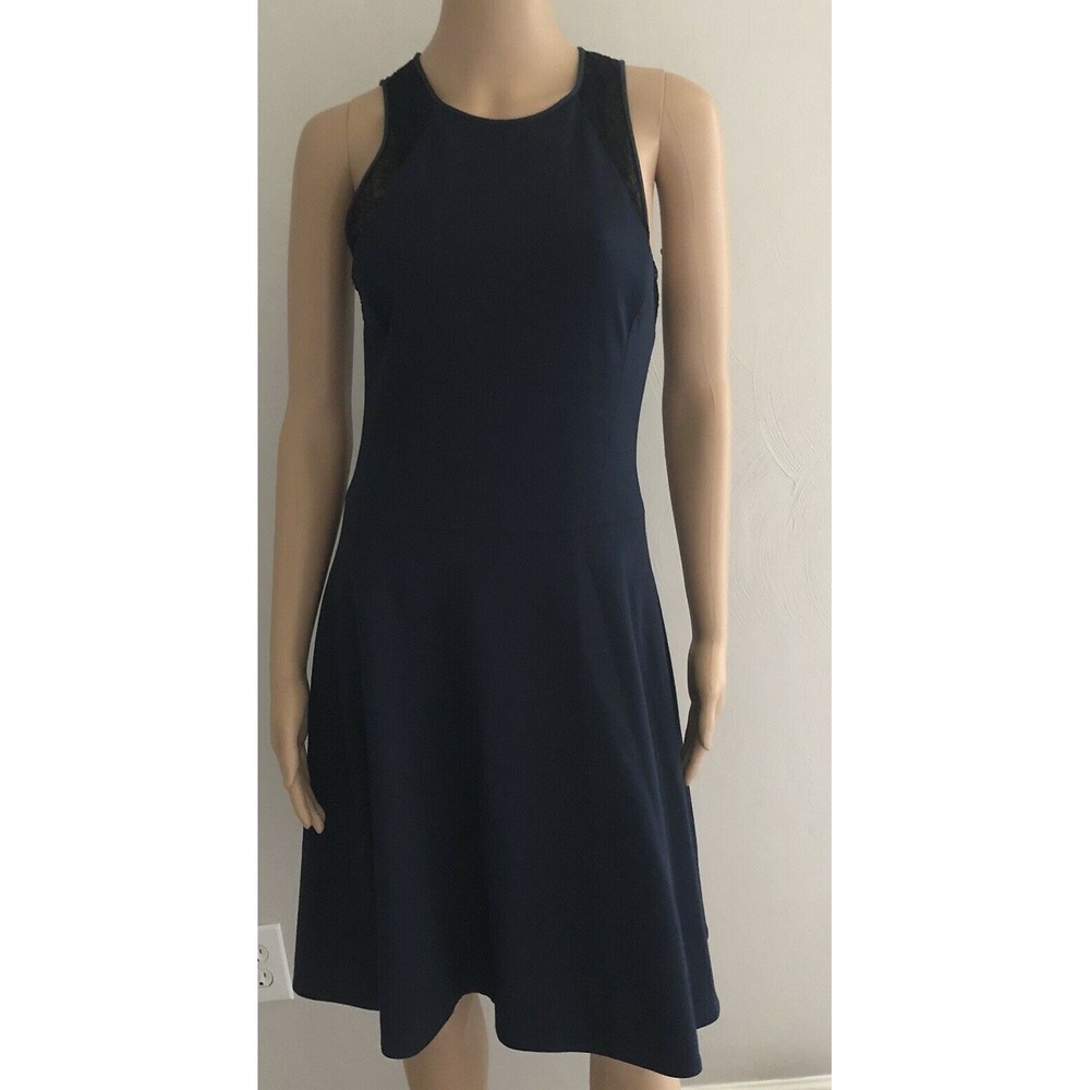 Jason Wu Dress Womens 8 Navy Blue Lace Trim A Line Preppy Old Money Designer